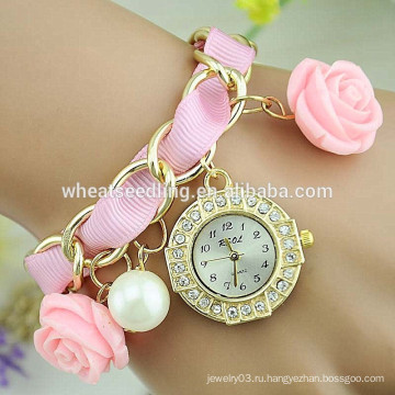 Отличная дама плетеные розовые кулон алмаза оптовые дешевые часы